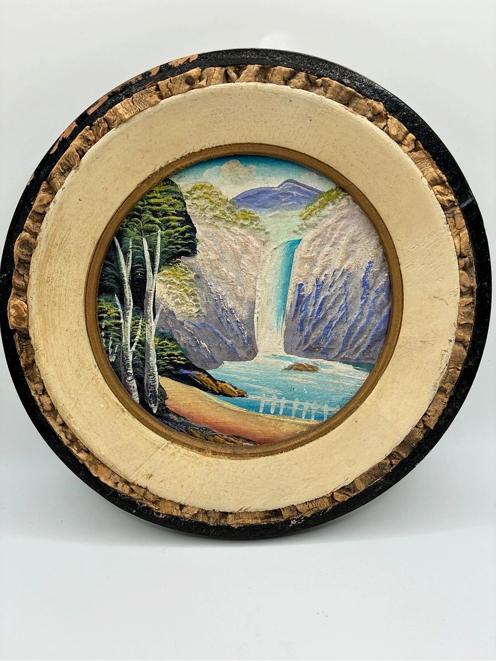 Waterfall Landscape Mixed Media Round Wall Art